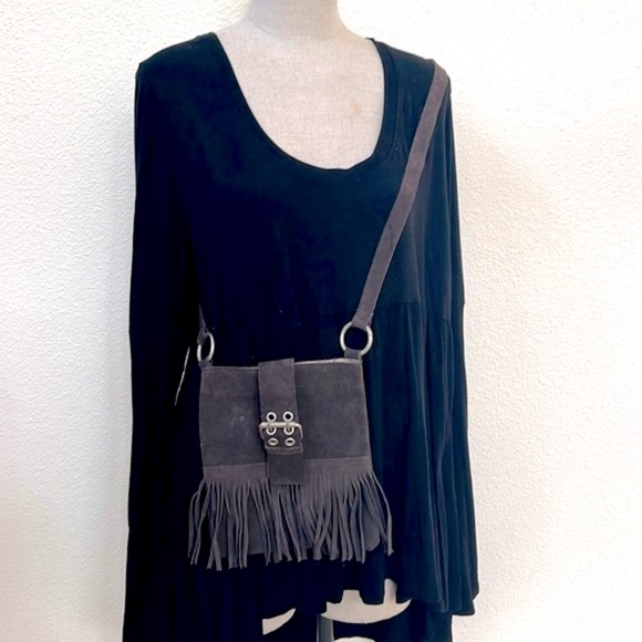 Vintage Handbags - Vintage 1970s Chocolate Brown Suede Boho Crossbody Bag